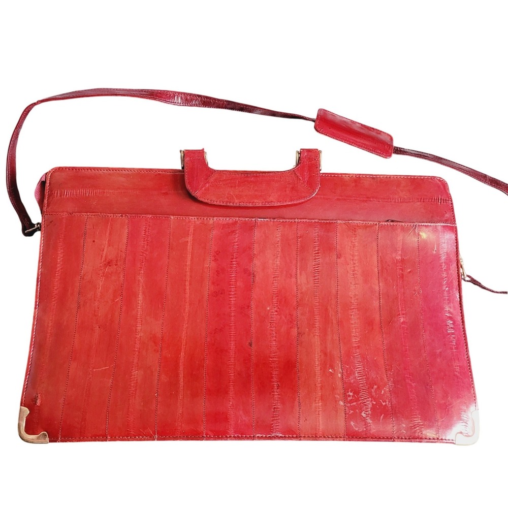 Vintage Red Eel‎ Skin Briefcase Laptop Bag Shoulder Career Business 1980s Retro